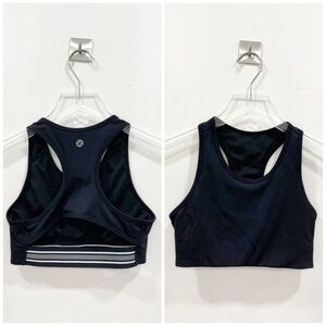 Core 10 Black Sports Bra Stripe Strappy Back X-Small Sporty Athletic Athleisure